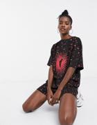 Motel Oversized T-shirt Dress In Sun And Moon Print-black