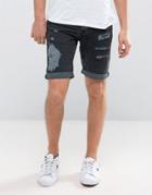 New Look Slim Denim Shorts With Rips In Wash Black - Black