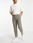 Topman Tapered Gingham Checked Pants In Stone-grey