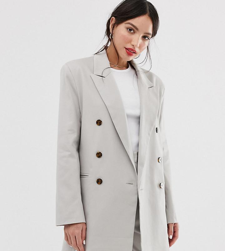 Asos Design Tall Oversized Double Breasted Dad Suit Blazer - Cream