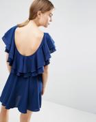 Asos Soft Ruffle Low Back Skater Mini Dress - Blue