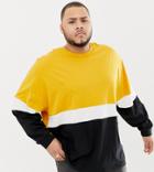 Asos Design Plus Oversized Longline Long Sleeve T-shirt With Color Block In Yellow - Yellow