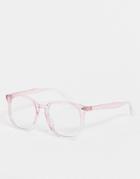 Asos Design Blue Light Clear Lens Glasses In Pink Crystal Fade - Lpink