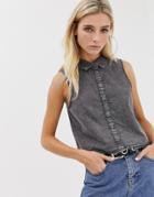 Noisy May Cropped Denim Shirt-black