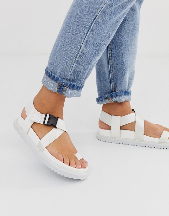 Asos Design Freestyle Toe Loop Sporty Sandals In White - White