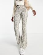 Topshop Plisse Flared Pant In Leopard Print-neutral