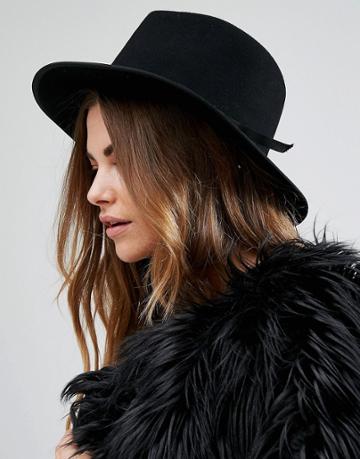 Brixton Manhattan Fedora In Black With Grossgrain Trim - Black