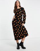 Jdy Dexter Long Sleeve Printed Midi Dress In Polka Dot-multi