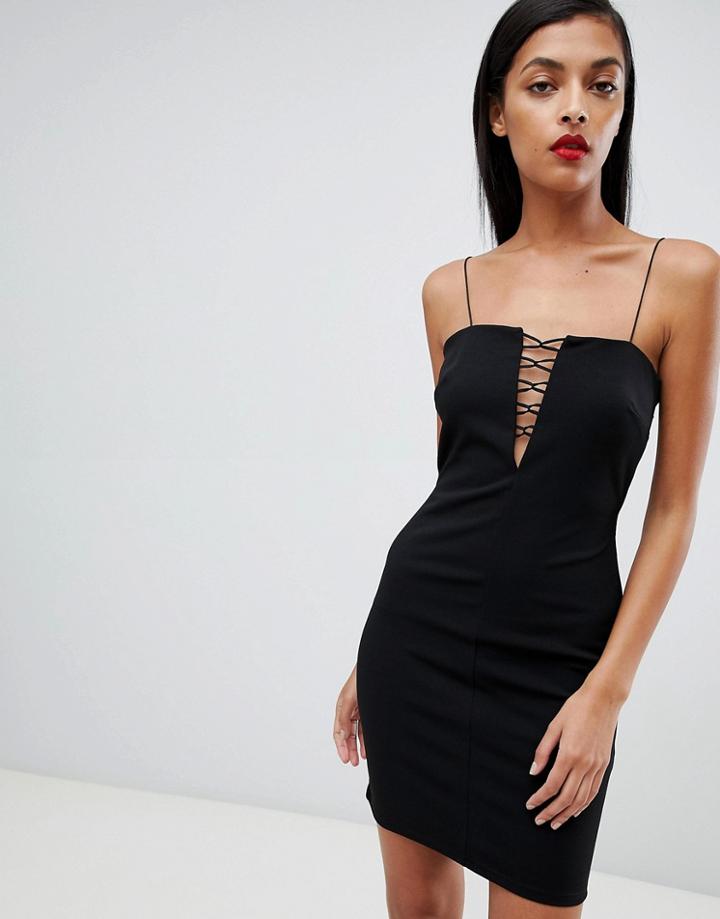 Asos Design Cut Out Trim Mini Dress-black