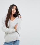 Asos Petite Sweater With V Neck In Wool Mix - Gray