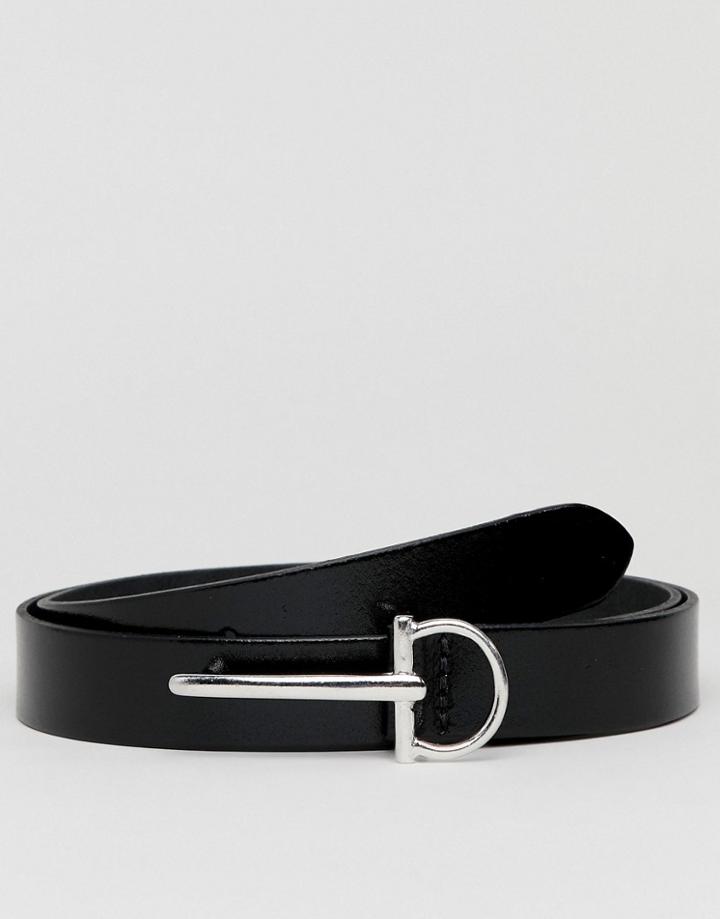 Asos Smart Skinny Belt In Black Leather And Silver Buckle Detail - Black
