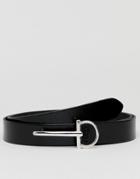 Asos Smart Skinny Belt In Black Leather And Silver Buckle Detail - Black