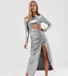 Fashionkilla Cutout Maxi Dress With Thigh Split Skirt Detail In Silver - Silver