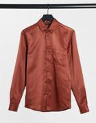Asos Design Regular Fit Hammered Satin Shirt In Bronze-orange