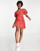 Influence Puff Sleeve Wrap Dress In Red Floral