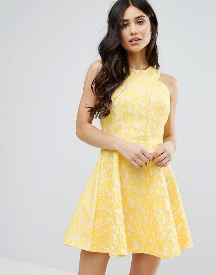 Ax Paris Skater Midi Dress With Racer Straps - Yellow