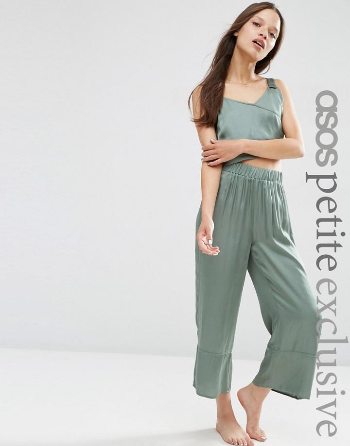 Asos Petite Exclusive Satin Wide Leg Pants Co-ord - Green
