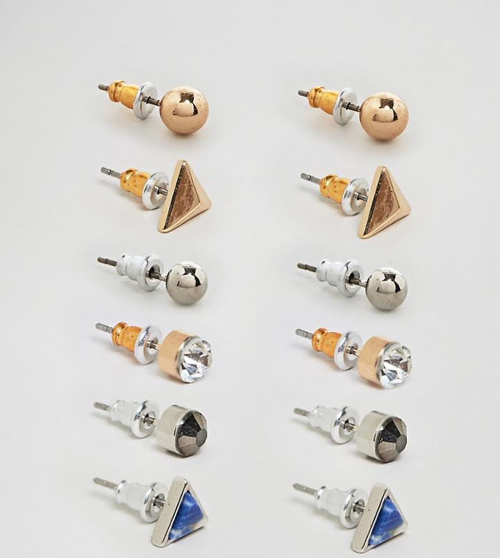 Reclaimed Vintage Inspired Stud Earrings In 6 Pack Exclusive To Asos - Silver