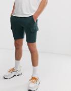 Asos Design Jersey Skinny Shorts With Cargo Pockets In Green - Green