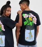 Crooked Tongues Unisex Oversized T-shirt With Back Flower Print-black