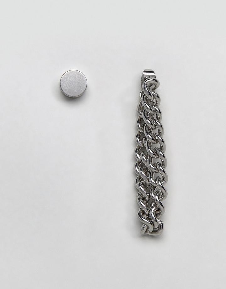 Asos Chain Hoop And Plug Earring Pack - Silver