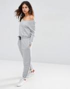 Asos Jumpsuit With Off Shoulder In Sweat - Gray