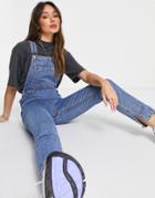 Asos Design Denim 90's Overalls In Rich Midwash With Split Hem-blues