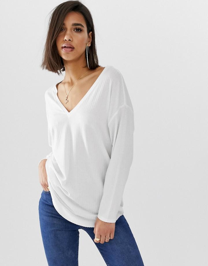 Asos Design Oversized Tunic With V-neck In White - White