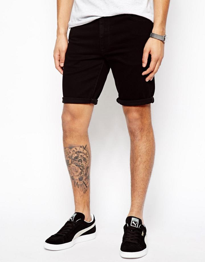 Asos Denim Shorts In Super Skinny Fit - Black