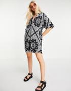 Asos Design Shirt Dress In Black And White Bandana Print-multi