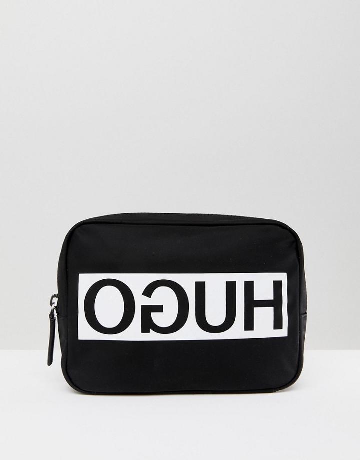 Hugo Reverse Logo Nylon Toiletry Bag In Black - Black