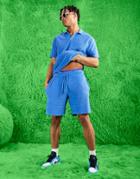 Asos Design Relaxed Short In Blue Stripe Terrycloth - Part Of A Set