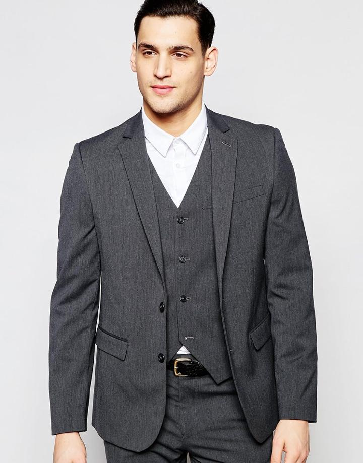 Asos Slim Suit Jacket With Stretch In Charcoal - Charcoal