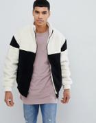 New Look Color Block Jacket With Funnel Neck In Black - Black
