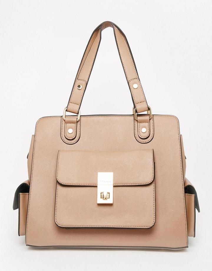 Dune Large Tote Bag With Triple Compartments - Taupe Matt