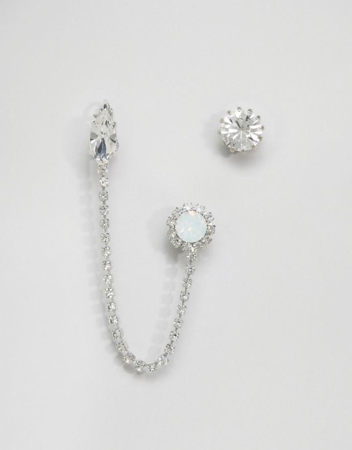 Krystal Swarovski Chain Stud & Mismatched Earrings - Silver