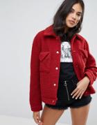 Missguided Fleece Trucker Jacket - Red