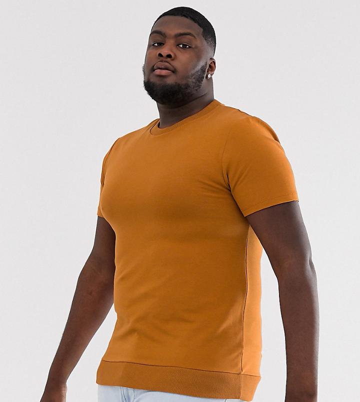 Asos Design Plus Short Sleeve Muscle Sweatshirt In Rusty Brown - Brown