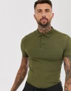 Asos Design Organic Muscle Fit Jersey Polo In Green - Green