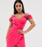 Club L London Petite Asymmetric Cold Shoulder Mini Dress In Pink - Pink