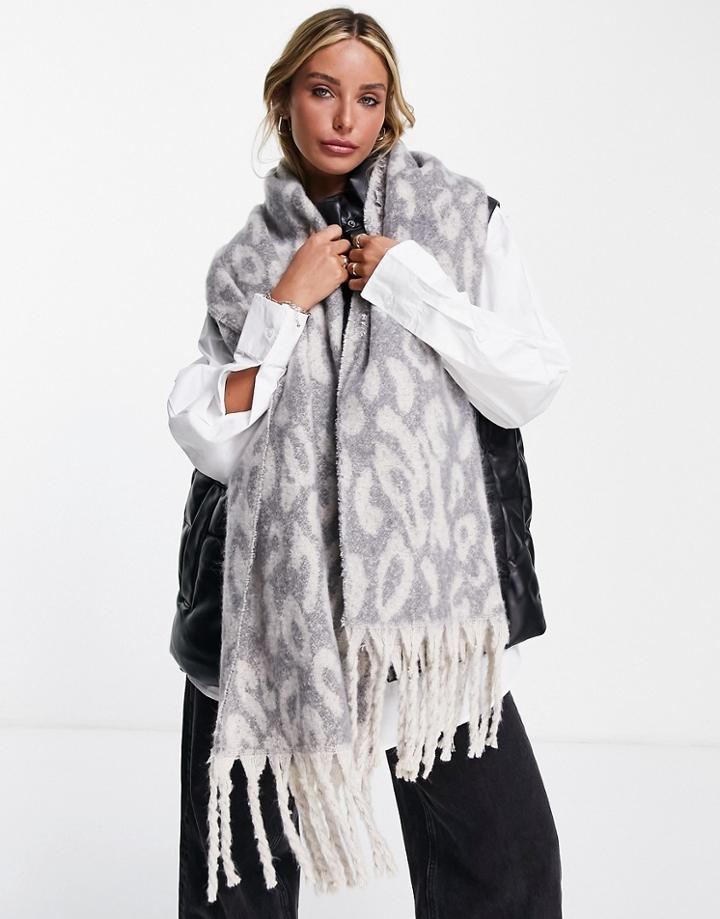 French Connection Animal Print Scarf In Gray