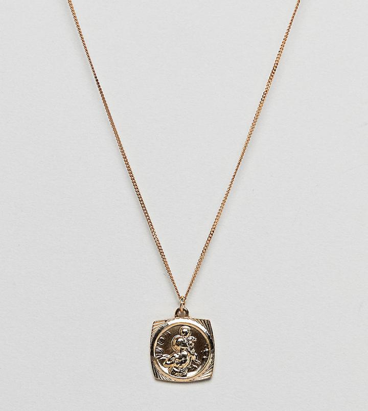 Chained & Able Old English St Christopher Pendant Necklace In Sterling Silver With Gold Plating - Gold