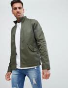 Asos Design Harrington Jacket With Funnel Neck In Khaki - Green