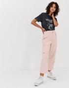 Stradivarius Str Paperbag Wide Leg Utility Pants - Pink
