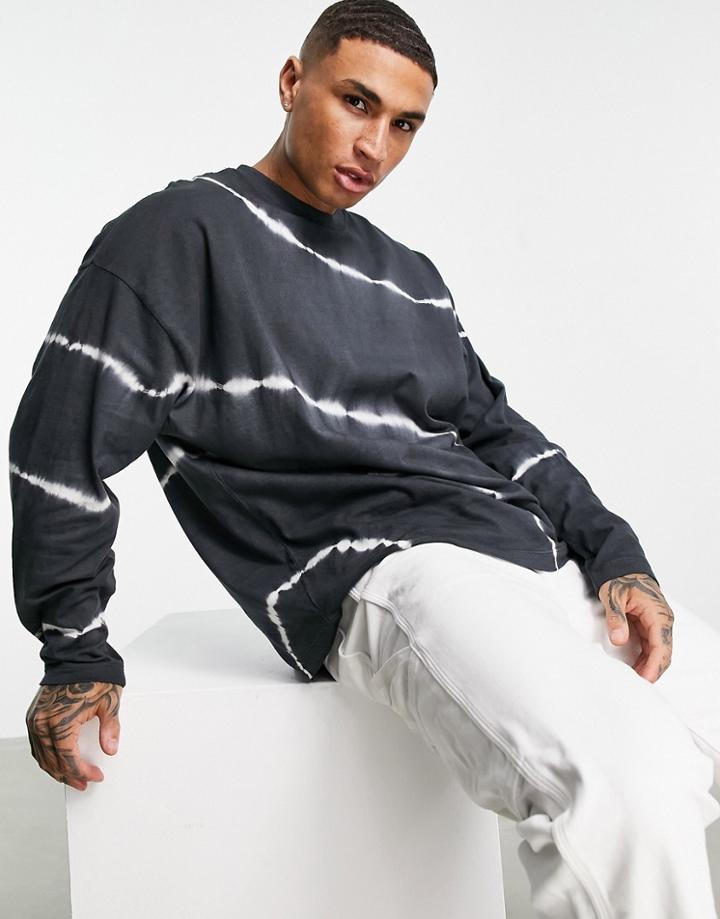 Asos Design Oversized Long Sleeve T-shirt In Black And White Tie Dye