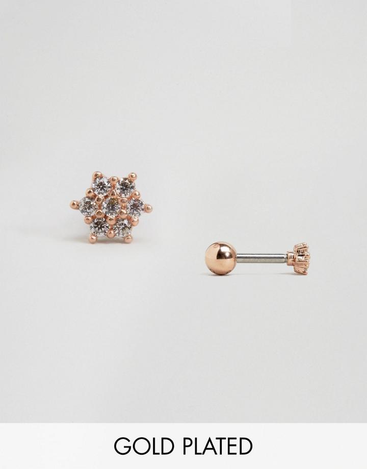 Orelia Rose Gold Plated Rose Flower Crystal Stud Earring - Gold