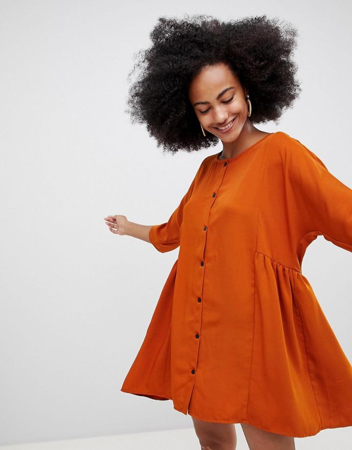 Monki Button Front Mini Smock Dress Unique - Brown