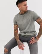 Asos Design T-shirt With Roll Sleeve In Pigment Wash In Khaki-green