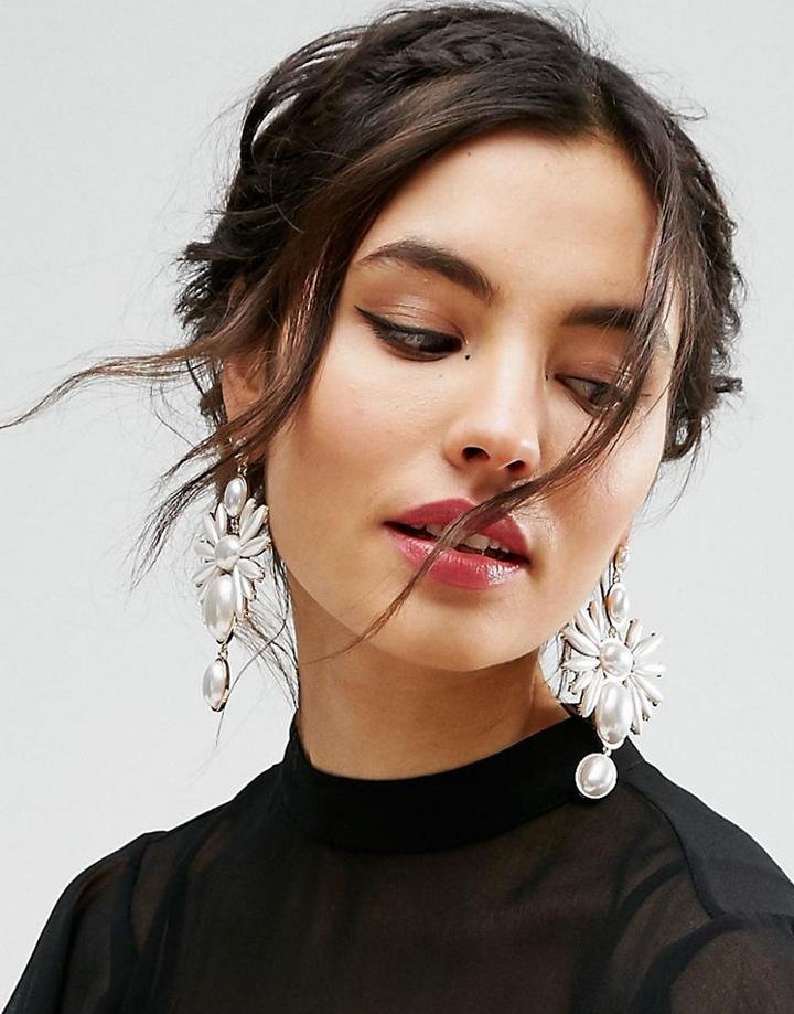 Asos Faux Pearl Statement Earrings - Gold
