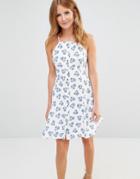 Millie Mackintosh Button Up Mini Dress In Ditsy Floral Print - Blue